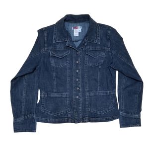 Live A Little Jean Jacket Dark-Wash Front Pockets Floral Buttons